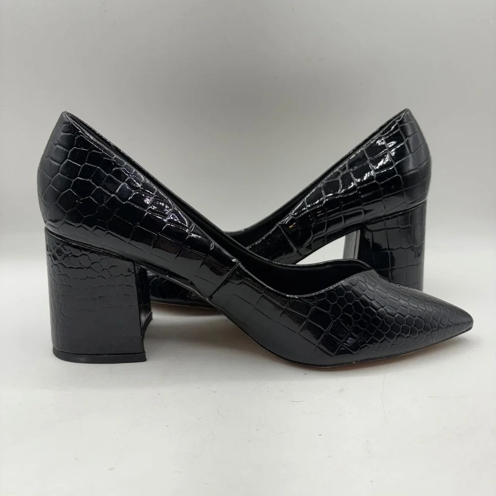 ASOS DESIGN Black Croc Embossed Block Heel Pointed Toe Pumps Mens 9 40‎ 1673333